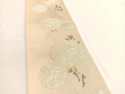 平和屋着物◎六通柄袋帯　孔雀花唐草文　金銀糸　引箔　正絹　逸品　BAAV9636hv