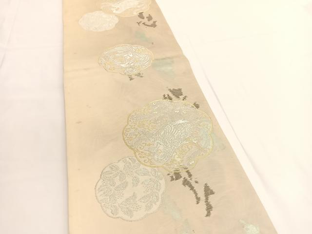 平和屋着物◎六通柄袋帯　孔雀花唐草文　金銀糸　引箔　正絹　逸品　BAAV9636hv
