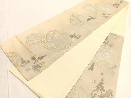 平和屋着物◎六通柄袋帯　孔雀花唐草文　金銀糸　引箔　正絹　逸品　BAAV9636hv