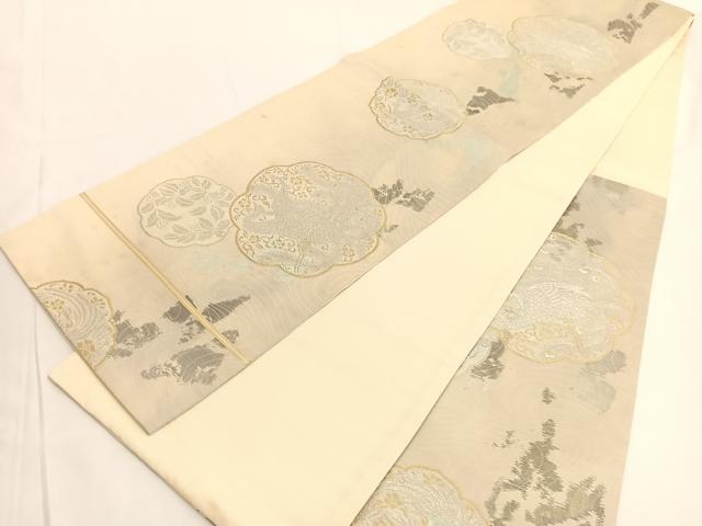 平和屋着物◎六通柄袋帯　孔雀花唐草文　金銀糸　引箔　正絹　逸品　BAAV9636hv