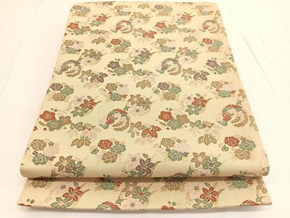 平和屋着物◎六通柄袋帯　唐織　鳳凰花丸文　金糸　正絹　逸品　BAAV9651hv