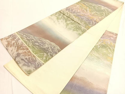 平和屋着物◎西陣　仲田織物謹製　六通柄袋帯　遠山文　金銀糸　正絹　逸品　BAAV9653hv