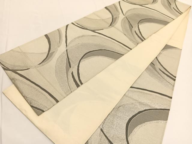 平和屋着物◎六通柄袋帯 幾何学文様 銀糸 引箔 正絹 逸品 BAAV9655hv