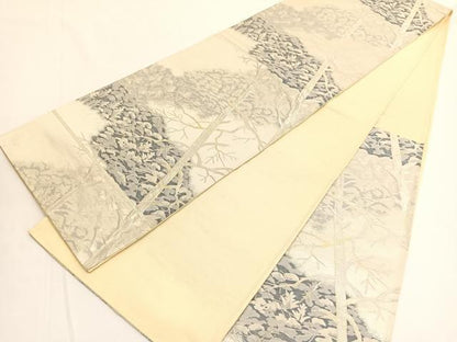 平和屋着物◎六通柄袋帯　樹林文　金銀糸　正絹　逸品　BAAV9661hv