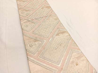 平和屋着物◎六通柄袋帯　唐織　檜垣花文　銀糸　やまとオリジナル　正絹　逸品　BAAV9663hv