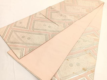 平和屋着物◎六通柄袋帯　唐織　檜垣花文　銀糸　やまとオリジナル　正絹　逸品　BAAV9663hv