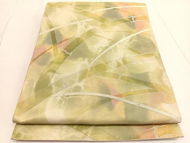 平和屋着物◎六通柄袋帯　竹　銀糸　引箔　正絹　逸品　BAAV9666hv