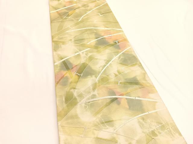 平和屋着物◎六通柄袋帯　竹　銀糸　引箔　正絹　逸品　BAAV9666hv