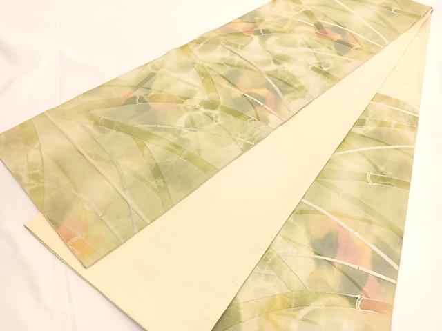 平和屋着物◎六通柄袋帯　竹　銀糸　引箔　正絹　逸品　BAAV9666hv