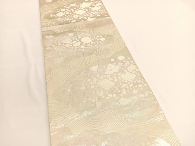 平和屋着物◎西陣　服部織物謹製　六通柄袋帯　こはく錦　立波箔散らし文様　銀糸　正絹　逸品　BAAV9673hv