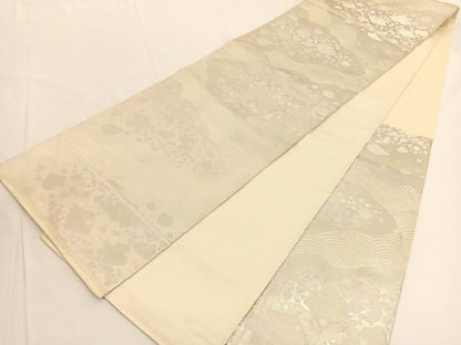 平和屋着物◎西陣　服部織物謹製　六通柄袋帯　こはく錦　立波箔散らし文様　銀糸　正絹　逸品　BAAV9673hv