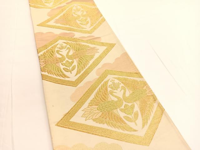 平和屋着物◎六通柄袋帯　双鶴菱文　金糸　正絹　逸品　BAAV9682hv