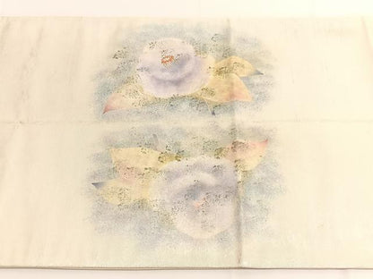 平和屋着物◎太鼓柄袋帯　刺繍　椿　金彩　引箔　正絹　逸品　BAAV9685hv