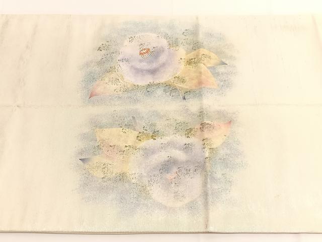 平和屋着物◎太鼓柄袋帯　刺繍　椿　金彩　引箔　正絹　逸品　BAAV9685hv