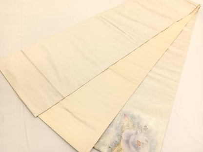平和屋着物◎太鼓柄袋帯　刺繍　椿　金彩　引箔　正絹　逸品　BAAV9685hv