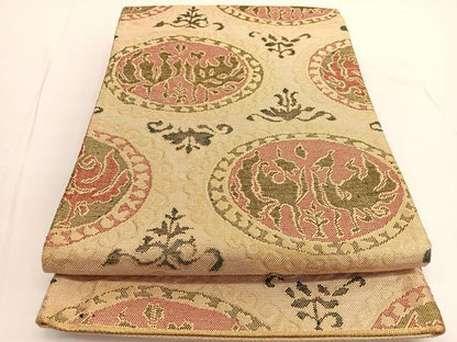 平和屋着物◎佐賀錦 六通柄袋帯 向かい鳳凰丸文 金糸 正絹 逸品 BAAV9688hv