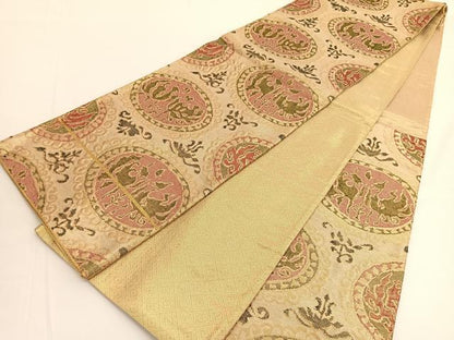 平和屋着物◎佐賀錦 六通柄袋帯 向かい鳳凰丸文 金糸 正絹 逸品 BAAV9688hv