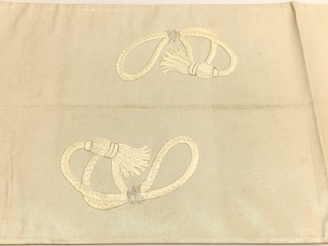 平和屋着物◎太鼓柄袋帯　総刺繍　駒刺繍　束ね熨斗花文　銀糸　引箔　正絹　逸品　BAAV9691hv