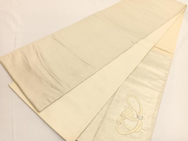平和屋着物◎太鼓柄袋帯　総刺繍　駒刺繍　束ね熨斗花文　銀糸　引箔　正絹　逸品　BAAV9691hv