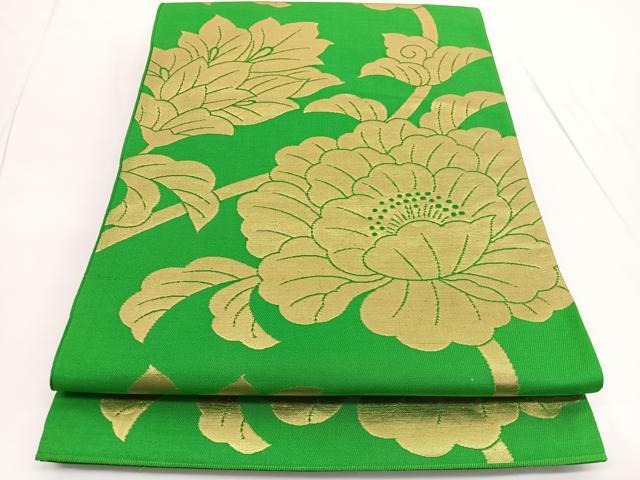 平和屋着物◎全通柄 本袋帯 牡丹 金糸 正絹 逸品 BAAV9692hv