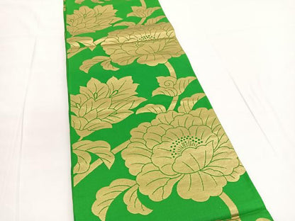 平和屋着物◎全通柄 本袋帯 牡丹 金糸 正絹 逸品 BAAV9692hv