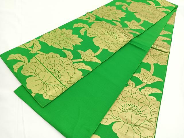 平和屋着物◎全通柄 本袋帯 牡丹 金糸 正絹 逸品 BAAV9692hv
