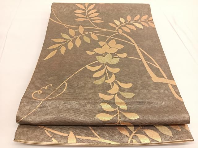 平和屋着物◎六通柄袋帯　枝花文　金糸　引箔　正絹　逸品　BAAV9701hv
