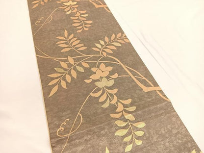 平和屋着物◎六通柄袋帯　枝花文　金糸　引箔　正絹　逸品　BAAV9701hv