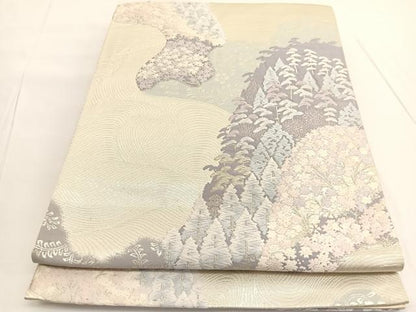 平和屋着物◎六通柄袋帯　唐織　洛西春秋抄　銀糸　正絹　逸品　BAAV9702hv