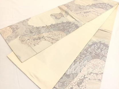 平和屋着物◎六通柄袋帯　唐織　洛西春秋抄　銀糸　正絹　逸品　BAAV9702hv