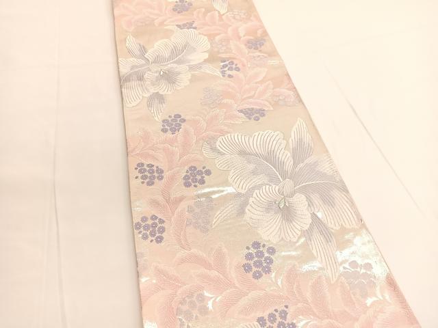 平和屋着物◎六通柄袋帯 唐織 カトレア 銀糸 正絹 逸品 BAAV9706hv