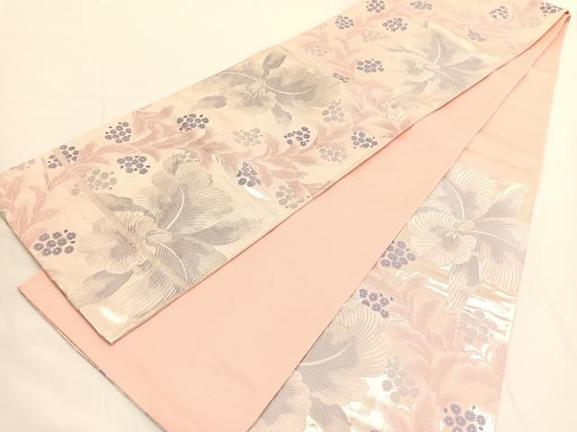 平和屋着物◎六通柄袋帯 唐織 カトレア 銀糸 正絹 逸品 BAAV9706hv