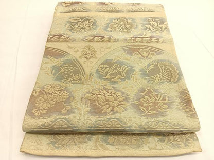 平和屋着物◎六通柄 京袋帯 孔雀更紗花蝶文 金糸 正絹 逸品 BAAV9708hv
