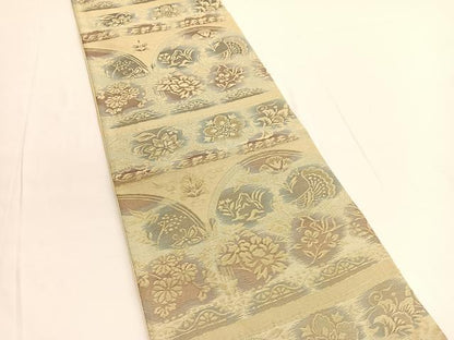 平和屋着物◎六通柄 京袋帯 孔雀更紗花蝶文 金糸 正絹 逸品 BAAV9708hv