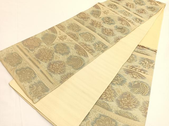 平和屋着物◎六通柄 京袋帯 孔雀更紗花蝶文 金糸 正絹 逸品 BAAV9708hv