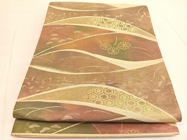 平和屋着物◎西陣 六通柄袋帯 亀甲花文 金銀糸 引箔 正絹 逸品 BAAV9710hv