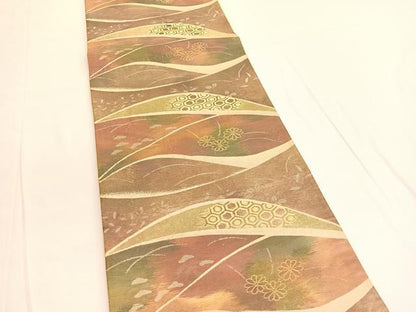 平和屋着物◎西陣 六通柄袋帯 亀甲花文 金銀糸 引箔 正絹 逸品 BAAV9710hv