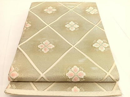 平和屋着物◎六通柄袋帯 唐織 花菱文 銀糸 正絹 逸品 BAAV9714hv
