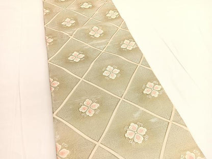 平和屋着物◎六通柄袋帯 唐織 花菱文 銀糸 正絹 逸品 BAAV9714hv
