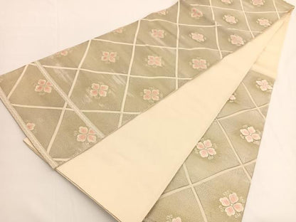 平和屋着物◎六通柄袋帯 唐織 花菱文 銀糸 正絹 逸品 BAAV9714hv
