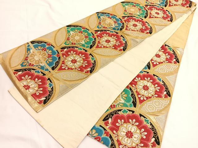 平和屋着物◎六通柄袋帯 唐織 七宝花文 金銀糸 正絹 逸品 BAAV9716hv