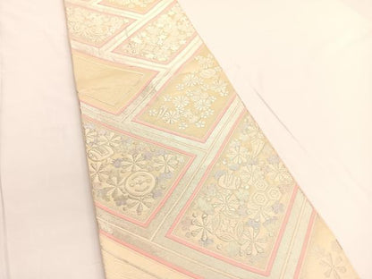 平和屋着物◎六通柄袋帯 唐織 檜垣宝尽くし花文 銀糸 正絹 逸品 BAAV9719hv