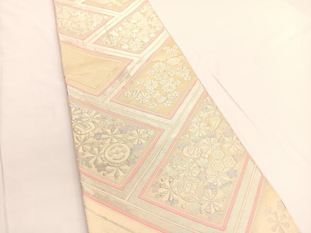 平和屋着物◎六通柄袋帯 唐織 檜垣宝尽くし花文 銀糸 正絹 逸品 BAAV9719hv
