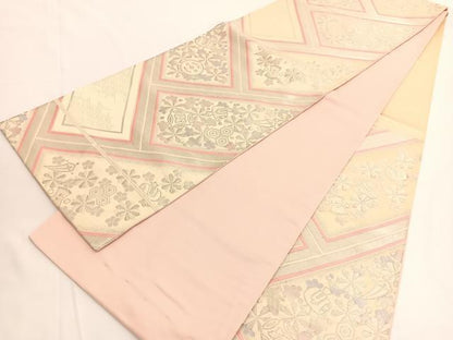 平和屋着物◎六通柄袋帯 唐織 檜垣宝尽くし花文 銀糸 正絹 逸品 BAAV9719hv