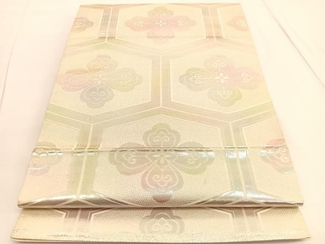平和屋着物◎六通柄袋帯 亀甲花文 銀糸 正絹 逸品 未使用 BAAV9726hv