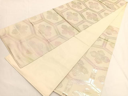 平和屋着物◎六通柄袋帯 亀甲花文 銀糸 正絹 逸品 未使用 BAAV9726hv