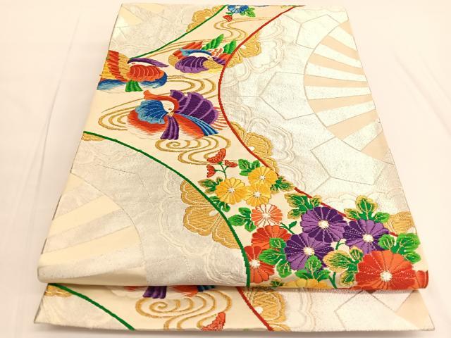 平和屋着物◎六通柄袋帯 唐織 鴛鴦流水花文 金銀糸 正絹 逸品 BAAV9727hv