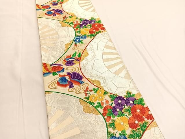 平和屋着物◎六通柄袋帯 唐織 鴛鴦流水花文 金銀糸 正絹 逸品 BAAV9727hv