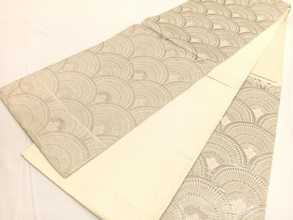 平和屋着物◎西陣 六通柄袋帯 唐織 花青海波 九百プラチナ二重箔 正絹 逸品 BAAV9728hv