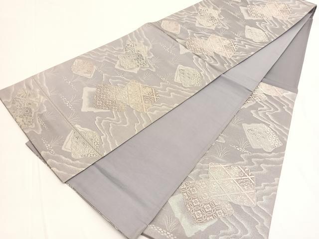 平和屋着物◎六通柄袋帯 破れ色紙有職花文 銀糸 正絹 逸品 BAAV9730hv